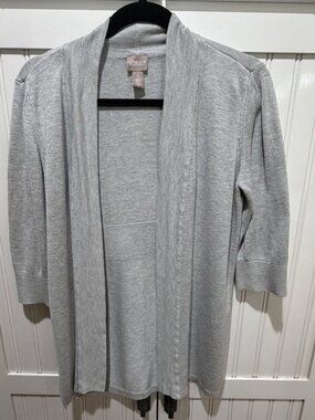 Chico’s Gray Open Front Long Cardigan Sweater Size 1 = US 8